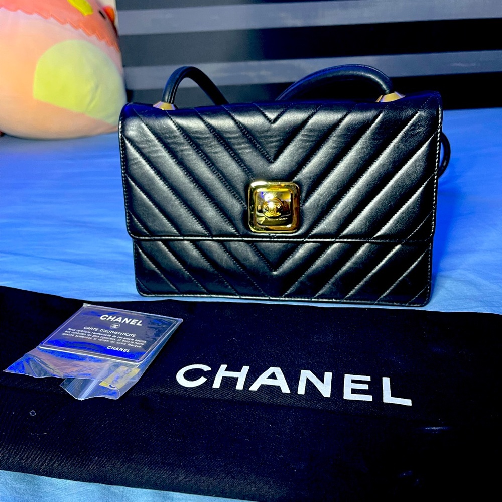 Chanel Chevron Lambskin CC pushlock